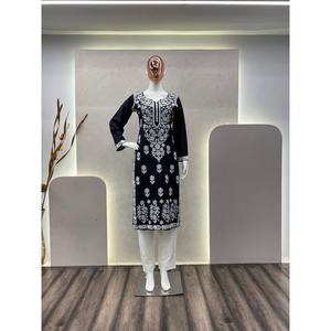 FASHIONABLE RAYON FIL BRODERIE TRAVAIL KURTI AVEC PALAZZO NOIR - Product Image 3