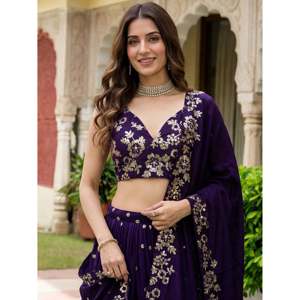 Purple <b>Sequins</b> Georgette Wedding Lehenga Choli - Product Image 1