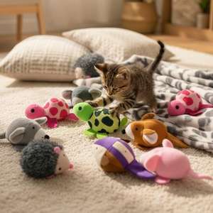 YOMMY Giocattoli Vibranti per Gatti da 10 cm, 10 Modelli, Simulatore di Prede a Carica Manuale, Giocattoli Interattivi per Animali Domestici con Movimento - Product Image 1