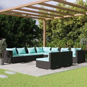 Ensemble de salon de jardin en rotin PE noir avec structure en acier thermolaqué, collection de meubles d'extérieur durables - Product Image 1