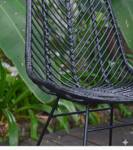 Silla de Comedor Moderna de Mimbre Sintético Negro, Resistente al Agua, de Ratán PE, para Exteriores, Restaurante, Jardín, Cafetería, Bistro, Venta al Por Mayor - Product Image 4