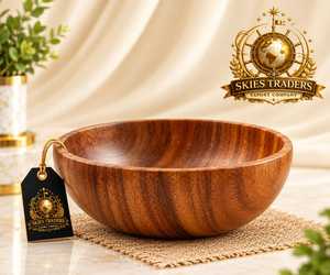 Grand saladier rond en bois d'olivier naturel, plat à salade et fruits en bois dur, vaisselle de table en gros - Product Image 5