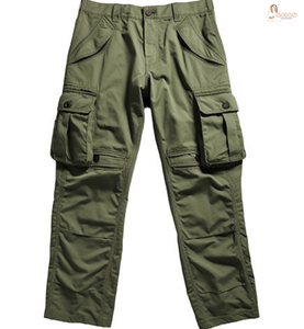 Pantalon cargo décontracté pour homme, coupe droite, 100% coton, taille haute, léger, avec plusieurs poches - Product Image 2