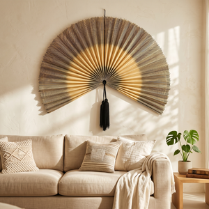 Ventilador de Pared Grande Hecho a Mano con Cabezal de Bambú, Ventilador de Pared Tejido Natural, Arte de Pared Estilo Boho Rústico para el Hogar, Decoración Colgante Kingcraftviet - Product Image 3