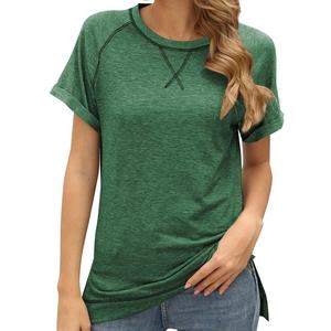 T-shirt décontracté pour femme à blocs de couleur, manches raglan, col rond, manches courtes, coupe ample, en jersey de coton respirant, idéal printemps-été - Product Image 5