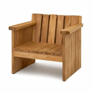 Sillón de Jardín Contemporáneo de Teca Sólida, Impermeable y Cómodo, con Paneles Laterales de Listones y Respaldo Vertical Empotrado para Escuela - Product Image 1
