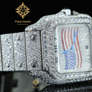 นาฬิกาข้อมือผู้ชาย Pahal Jewels ประดับเพชร หน้าปัดคริสตัลแซฟไฟร์ทรงสี่เหลี่ยม ลายธงชาติอเมริกา ระบบกลไก ตัวเรือนสแตนเลสสตีล - Product Image 2
