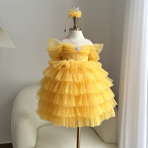 Vestido de Princesa de Tul Largo con Capas para Niñas, con Mangas con Volantes y Detalles Brillantes, Elegante para Fiestas, Venta al Por Mayor OEM - Product Image 1