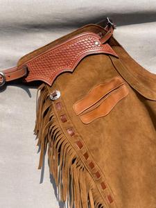 "Premium Western Leather <b>Chaps</b> Cowboy <b>Riding</b> Gear Durable & Comfortable Adjustable Fit Handmade for Horse <b>Riding</b> & Rodeo - Product Image 2