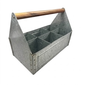 Porta cubiertos de metal galvanizado de gran venta para fiestas con mango de madera, organizador de utensilios de picnic de 3 compartimentos a bajo precio - Product Image 6