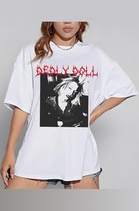 เสื้อยืดผ้าฝ้ายผู้หญิงทรงโอเวอร์ไซส์ พิมพ์ลายวินเทจ ไหล่ตก สไตล์สตรีทแวร์ - Product Image 3