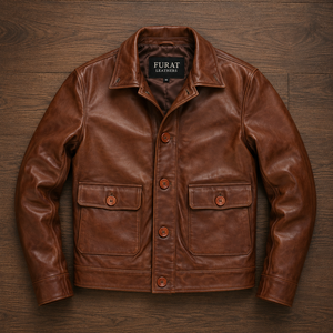 FURAT LEATHERS Veste en cuir véritable vintage pour homme, col montant, fermeture éclair, coupe classique, couleur unie, coupe-vent, hiver - Product Image 3