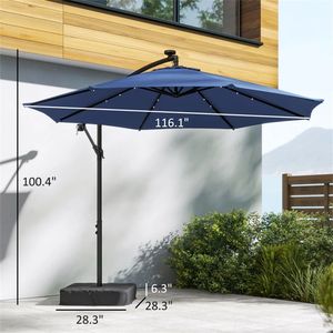Parasol de terrasse et de cour extérieur bleu foncé avec base solaire - Product Image 6