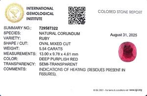 พลอยทับทิมธรรมชาติพม่ารูปไข่ 5.54 กะรัต RBHO-1 - Product Image 6