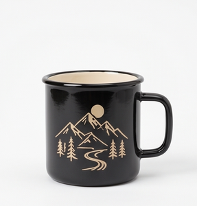 High Quality Custom Branding Enamel Coffee Mug Outdoor Wilderness Series <b>Iron</b> Metal Cup Featuring Mountain Sun and Forest Motif - Product Image 3