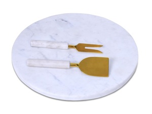 Juego de Tabla de Quesos de Mármol Blanco de Lujo con Cuchillos de Queso de Acero Inoxidable Dorado, Plato Redondo Premium para Servir Charcutería - Product Image 3