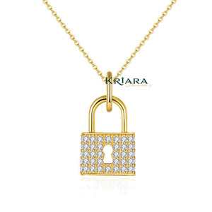 Pendentif Cadenas en Argent 925 Plaqué Or 18K avec Diamant de Laboratoire Taille Ronde Brillante, Charme Unisexe de Luxe pour Usage Quotidien - Product Image 3