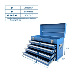 21-Inch Heavy Duty Portable Metal <b>Tool</b> <b>Box</b> with 4 Drawers <b>Small</b> <b>Tool</b> Chest Design Ball Bearing Slides EVA Liners - Product Image 1