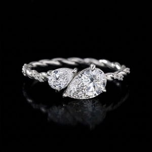 10K White Gold Diamond Engagement <b>Ring</b> Toi Et Moi <b>Two</b> <b>Stone</b> Pear Cut Engagement <b>Ring</b> Twisted Rope Band Accent lab Grown Diamonds - Product Image 1