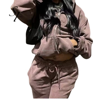 Ensemble 2 pièces à épaules tombantes : Pantalon de jogging et sweat-shirt coupe classique, avec logo personnalisé brodé, sweats à capuche courts 100% coton