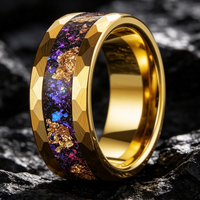 Goldener Wolframcarbid-Ring mit Galaxie-Goldblatt und gehämmertem Rand, Komfortabler Herren-Ehering, Verlobungs- und Versprechensschmuck