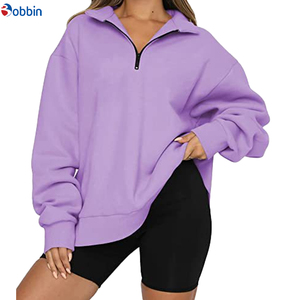 Customizable Style Women's Oversized Solid Color Half-Zip <b>Stand</b> Collar <b>Drop</b>-Shoulder Long Sleeve Sweatshirt Autumn Knitted - Product Image 4