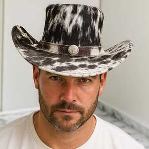 Sombrero de copa Steampunk unisex hecho a mano con cuero de vaca con pelo, diseño y logotipo personalizados al estilo Western, de fabricantes profesionales. - Product Image 2