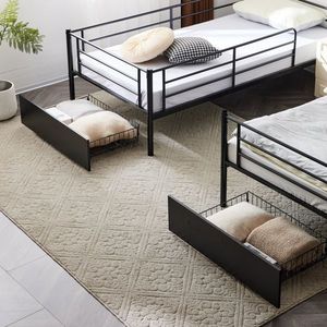 Letto a Castello Convertibile Nero con 2 Cassetti Portaoggetti, Divano Letto in Metallo Divisibile per Bambini e Ragazzi - Product Image 5