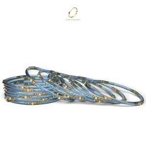 Bracelets indiens tendance en verre bleu kashmiri en forme de goutte d'eau, ornés de cristaux floraux, pour mariage et occasions festives, prix de gros - Product Image 4