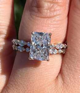 Anillo de compromiso de moissanita con piedras laterales marquise, anillo nupcial alternativo de moissanita cultivada en laboratorio, regalo para ella - Product Image 4
