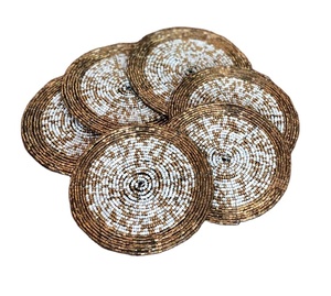 Handmade beaded coaster <b>Decorative</b> coaster Beaded <b>table</b> mat Beaded placemat Beaded drink holder Beaded fabric coaster <b>Accessory</b> - Product Image 1