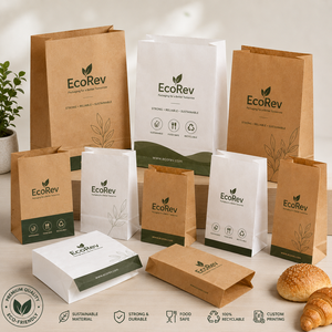 Boîtes d'emballage alimentaire en papier kraft auto-assemblables EcoRev, rectangulaires, recyclables, écologiques, sans danger pour les aliments, impression personnalisée - Product Image 1
