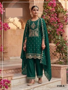 Salwar Kameez Tradicional Pakistaní para Mujer - Traje de Fiesta para Bodas, para Todas las Temporadas, Seda Rangoli con Bordado, Kameez y Dupatta - Product Image 5