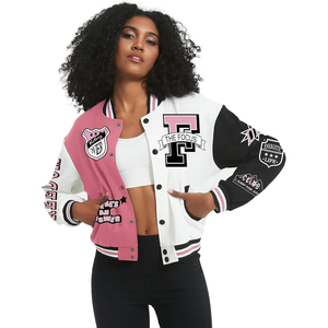 Chaqueta Varsity Corta para Mujer, Estilo Colorblock con Estampado de Letras, Y2K, con Botones, Tipo Bomber - Product Image 3