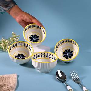 <b>Set</b> of 4 Unique Floral Patterned Eco-Friendly Porcelain Bowls <b>Microwave</b> Oven and Heat Resistant Safe Free Sample Available - Product Image 4