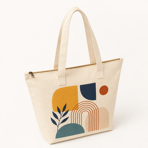 Sac fourre-tout tendance en toile de coton imprimée avec fermeture éclair et bandoulière, grande capacité pour la plage, les courses et le shopping - Product Image 2