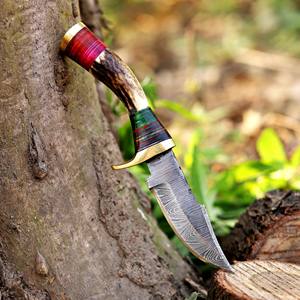 Cuchillo de Camping/Desollador de Hoja Fija de 6 Pulgadas de Acero de Damasco, Grado Industrial, Forjado a Medida, Cuchillo EDC con Mango de Cuerno de Ciervo, OEM/ODM - Product Image 2