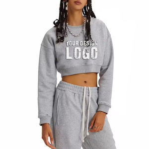 Sudadera con capucha para mujer, de algodón, con bloques de color, de peso pesado, suave, informal, de corte holgado y corto, con logotipo frontal y característica de secado rápido, personalizable con MOQ bajo. - Product Image 3