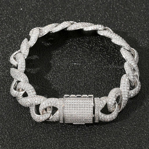 Pulsera de Cadena de Plata 925 para Hombre, Chapada en Oro de 22K, con Cristales de Imitación, Estilo Hip Hop, Geométrica, para Uso Diario - Product Image 3