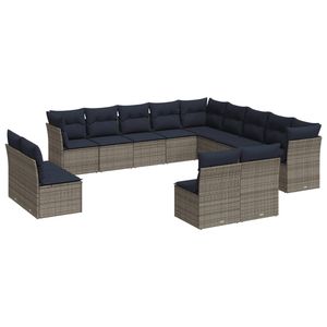 Ensemble de canapé de patio en poly rotin gris de 13 pièces avec coussins Collection de meubles d'extérieur durables - Product Image 2