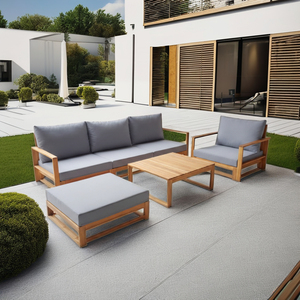 Direct factory <b>Sofa</b> Set Acacia (4pcs) Convertible Indoor and <b>Outdoor</b> Living Room and Patio Furniture for Hotel Use - Product Image 1