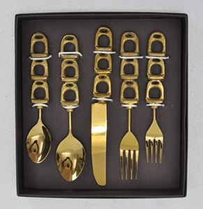 Juego de Cubiertos de Metal de Grado Alimenticio con Diseño de Estribo de Caballo, Dorado y Plateado, 5 Piezas, Caja de Regalo de Lujo, Logotipo Personalizado - Product Image 1