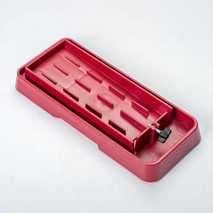 Aiguiseur de couteaux manuel rouge avec roues abrasives et base en plastique durable, écologique, modèle JAYA MATA JM134, aiguiseur en pierre - Product Image 2