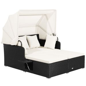 Lettino con Tettuccio Retrattile e Tavolini Laterali, Set di Mobili in Rattan per Esterni, Ideale per Gazebo e Pergole - Product Image 1