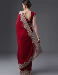 KV Women's Embroidered Designer <b>Saree</b> With Unstitched Blouse - Product Image 5