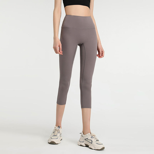 Leggings de yoga noirs sans couture taille haute pour femmes, longueur mollet, extensibles dans quatre directions, taille élastique, couleur unie, pantalon d'entraînement - Product Image 5