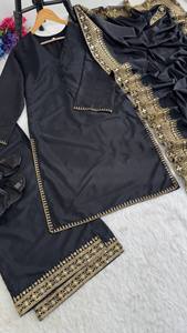 Ensemble haut et palazzo de luxe brodé, style traditionnel, pour fêtes, avec dupatta élégante, collection en soie de coton douce pour mariage et Diwali - Product Image 1