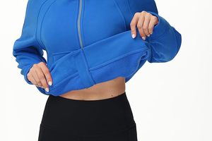 Customized Gym Women's Full-Zip Up Hoodies <b>Jacket</b> Fleece <b>Workout</b> Crop Tops Sweatshirts with Pockets Thumb Hole - Product Image 3