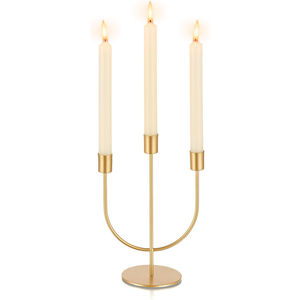 Porte-bougie moderne en fer doré, élégant, à 3 têtes, centre de table pour mariage, décoration de la maison, décoration de fête - Product Image 3