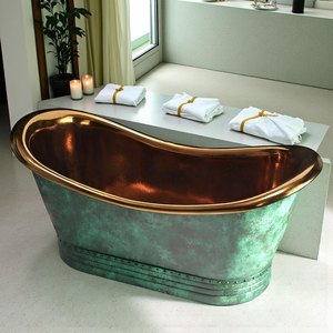 Baignoire en cuivre patiné vert rustique, finition oxydée faite à la main, baignoire autoportante pour hôtel, complexe hôtelier, spa, villa - Product Image 3
